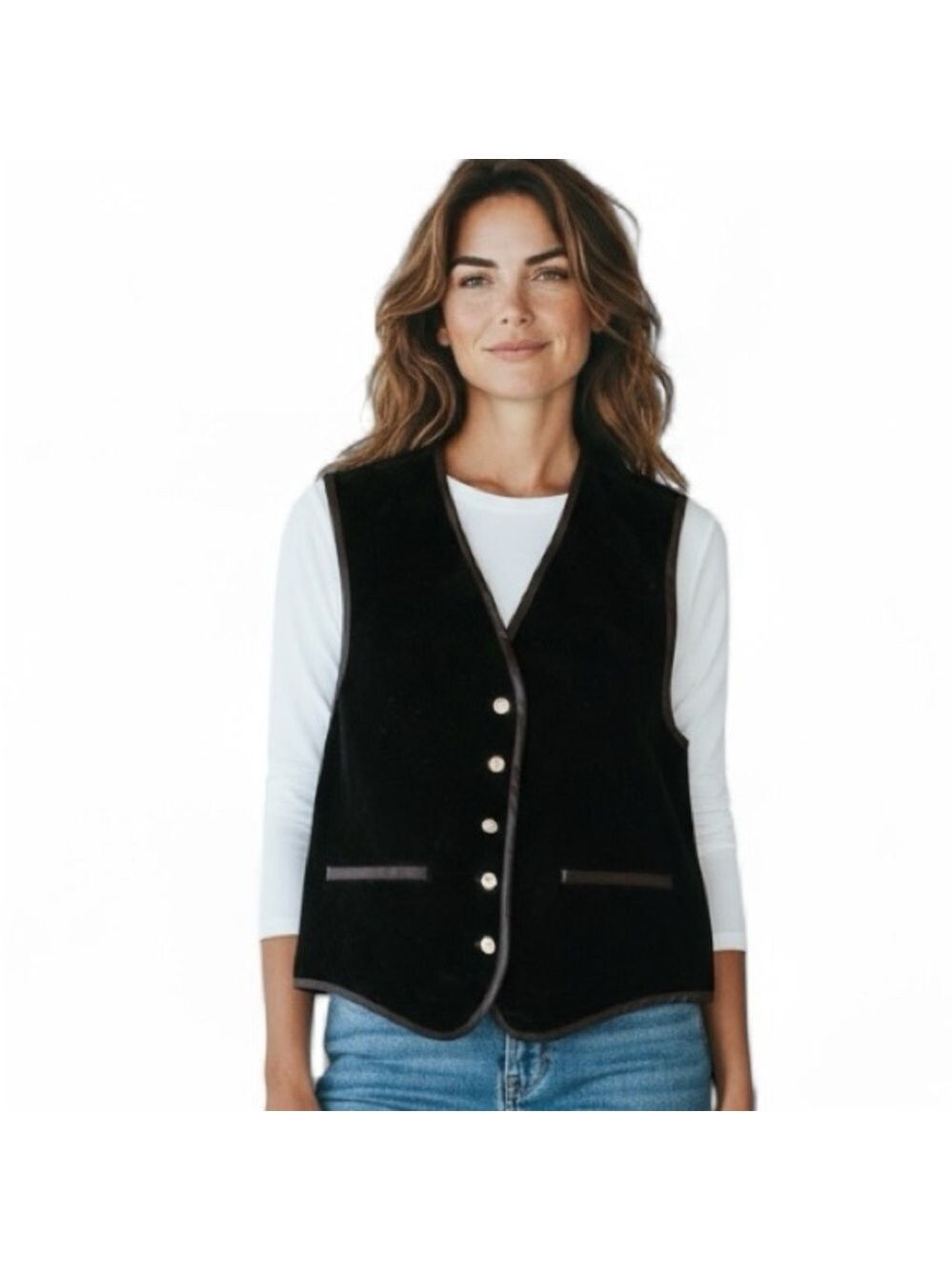 Luciano Tempesta Black Velveteen Quilted Vest with Satin Trim Vintage Size Med